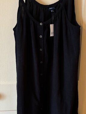 GapBody Black Linen Blend Button Tank Dress NWT Size M